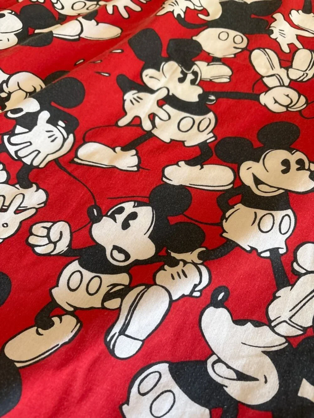 Disney Mickey Mouse Twin Flat Sheet Red Black White Vintage Cutter